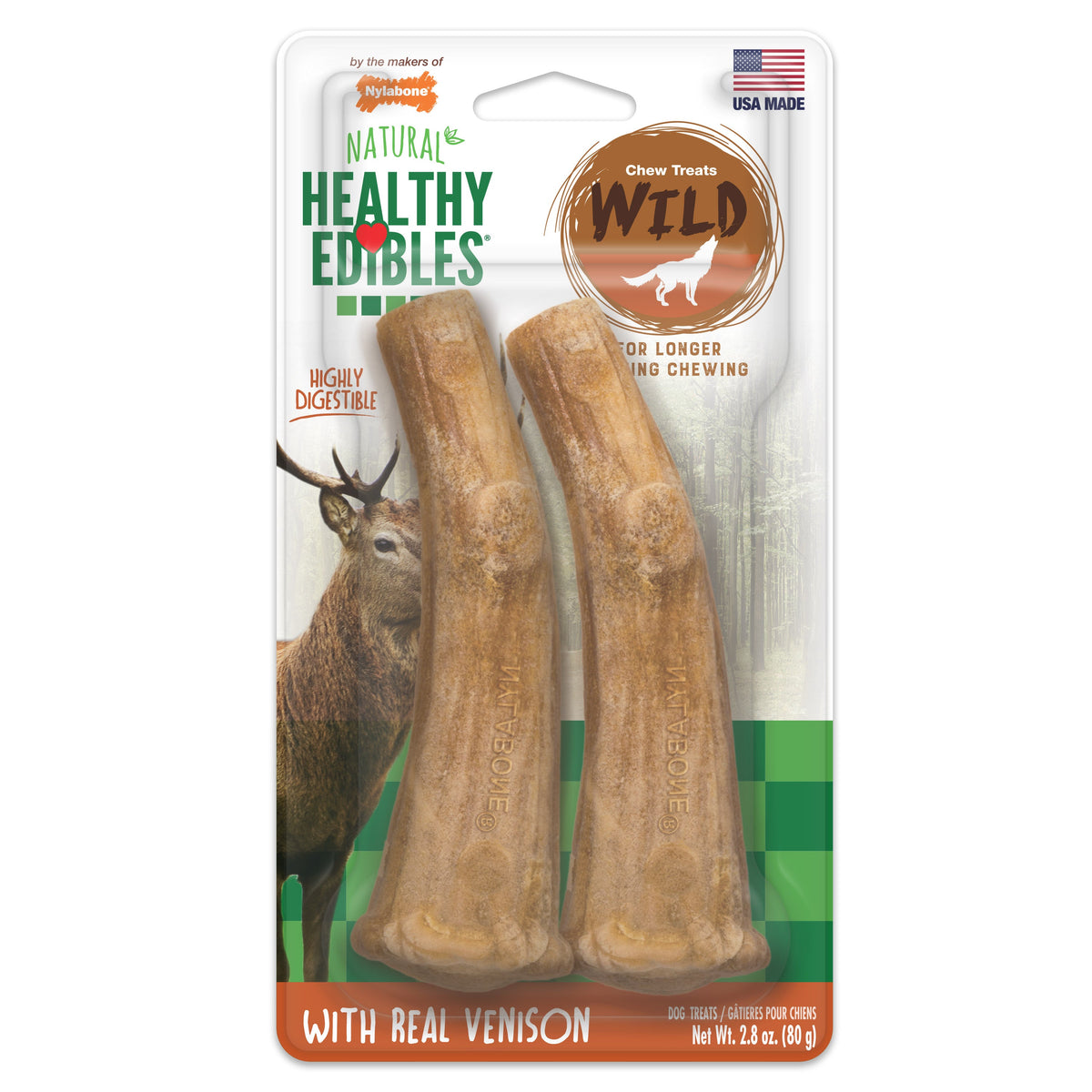Nylabone Holiday Healthy Edibles Antler Venison Dog Treat 2ct