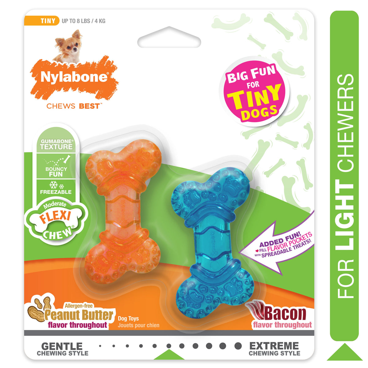 Nylabone Flexi Chew Peanut Butter and Bacon Flavor Tiny 2PK
