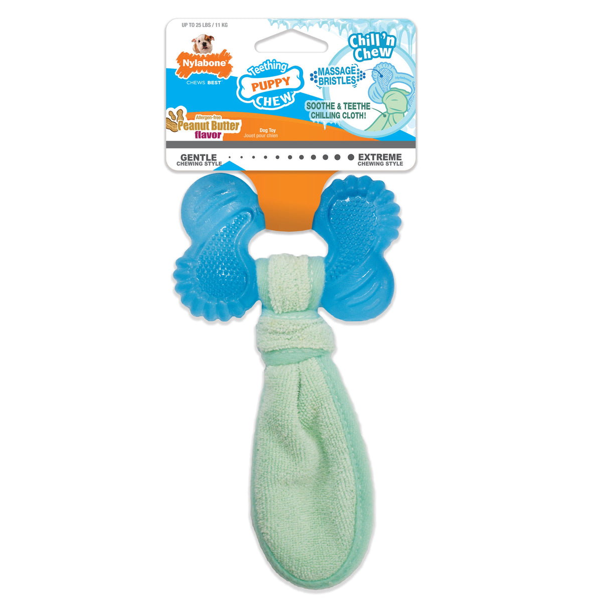 Nylabone Chill'n Chew Puppy Bone with Washcloth Peanut Butter