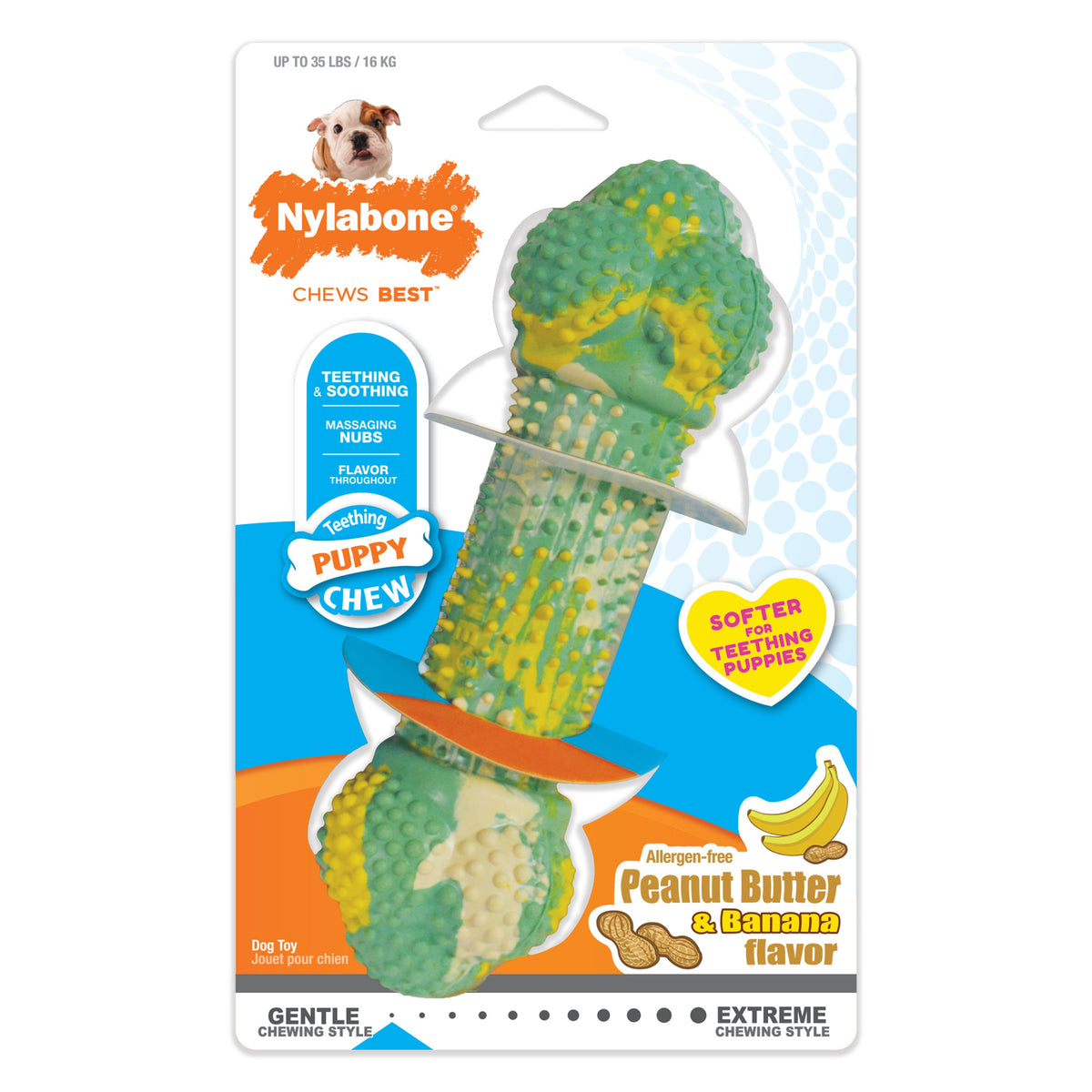 Nylabone Double Action Puppy Chew Rubber Peanut Butter/Banana Wolf