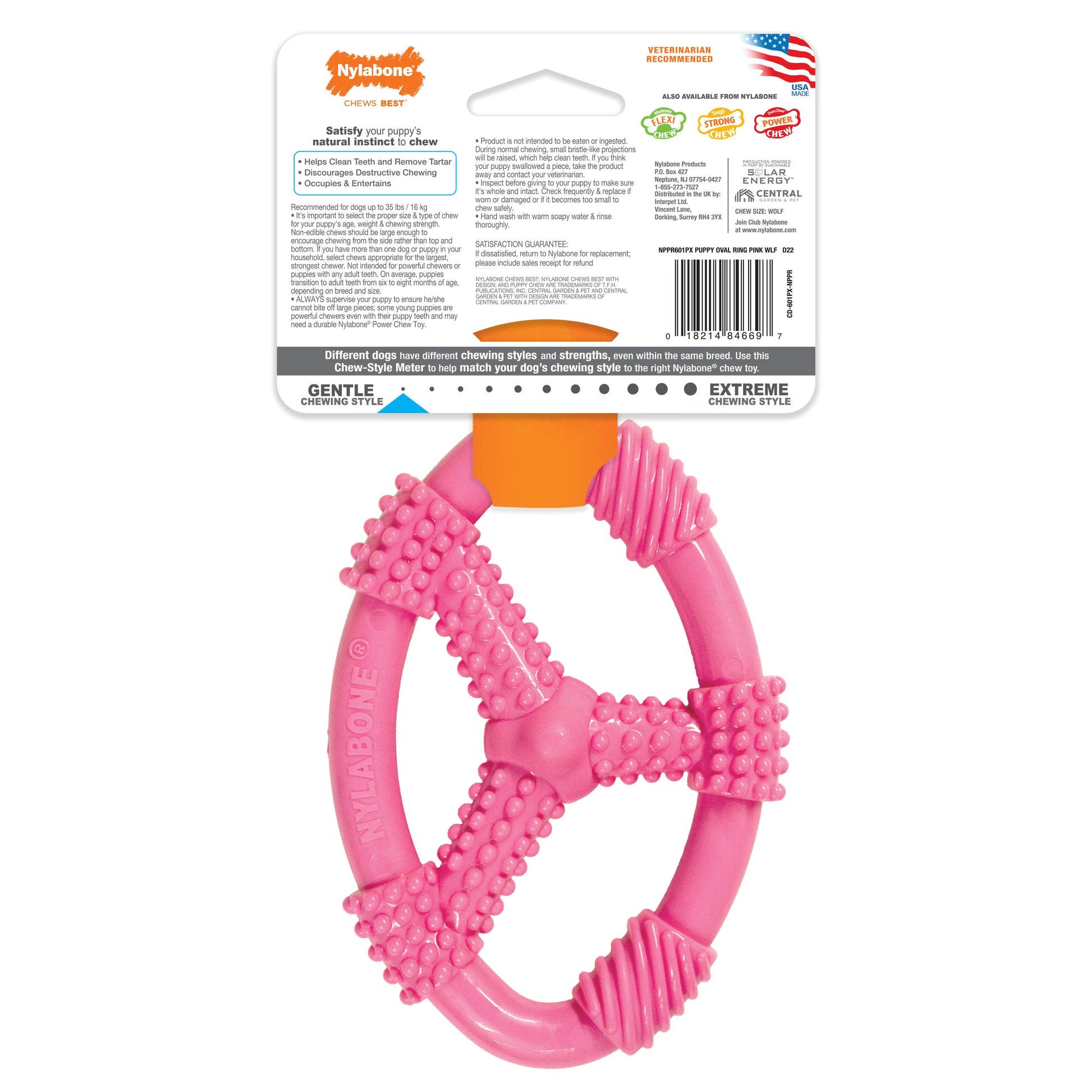 Nylabone Puppy Chew Spin Tug  Play Toy Peanut Butter, Pink, 1ea/Medium/Wolf  Up To 35 Lbs. 1 ct
