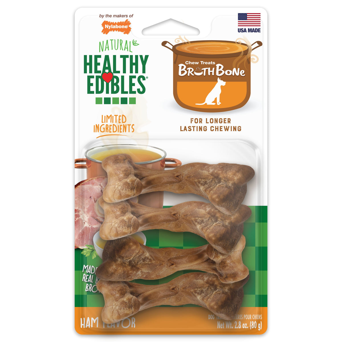 Nylabone Healthy Edibles Broth Bone Dog Treats Small/Regular 4ct