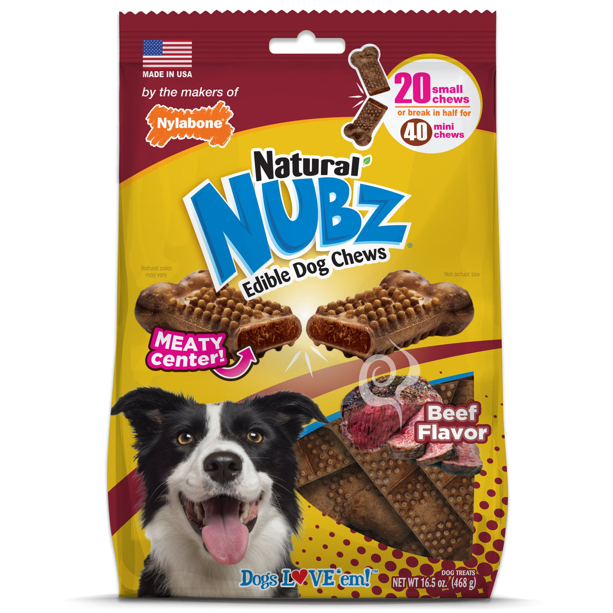 Nylabone Nubz Meaty Center Beef Small 20ct