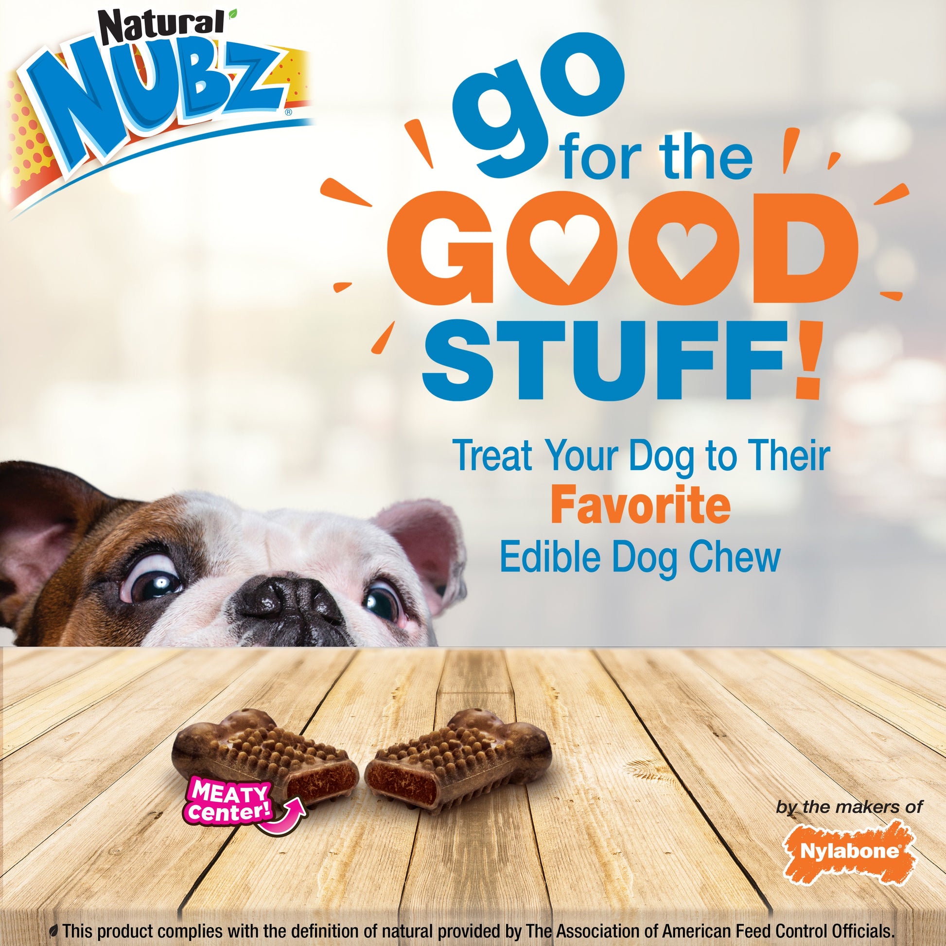 Nylabone Nubz Meaty Center Natural Long Lasting Edible Dog Chews Beef, 1ea/SMall  Up To 30 Lbs. 20 ct