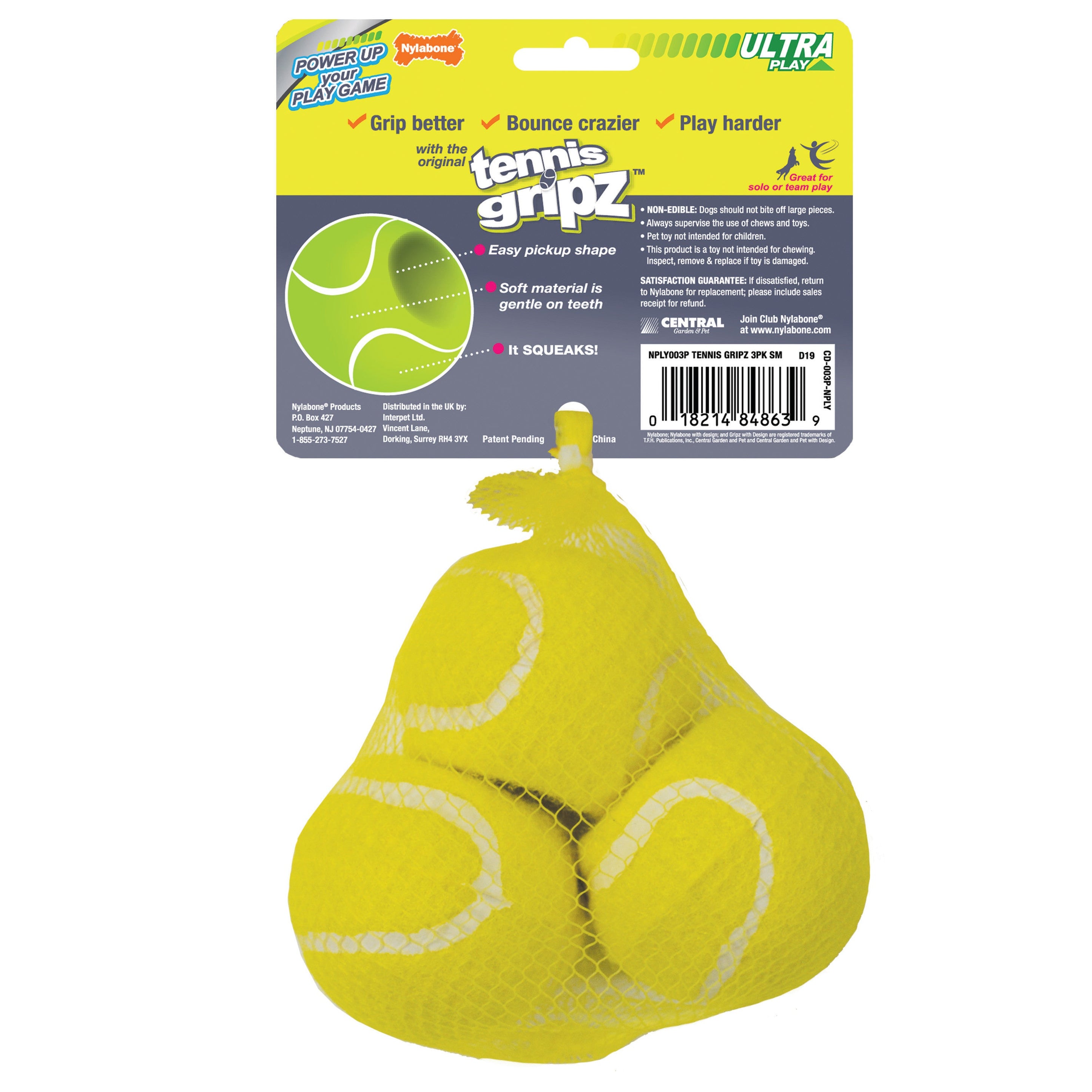 Nylabone Power Play Tennis Gripz  Tennis Balls for Dogs 1ea/SMall/Regular  Up To 25 Ibs. 1 ct