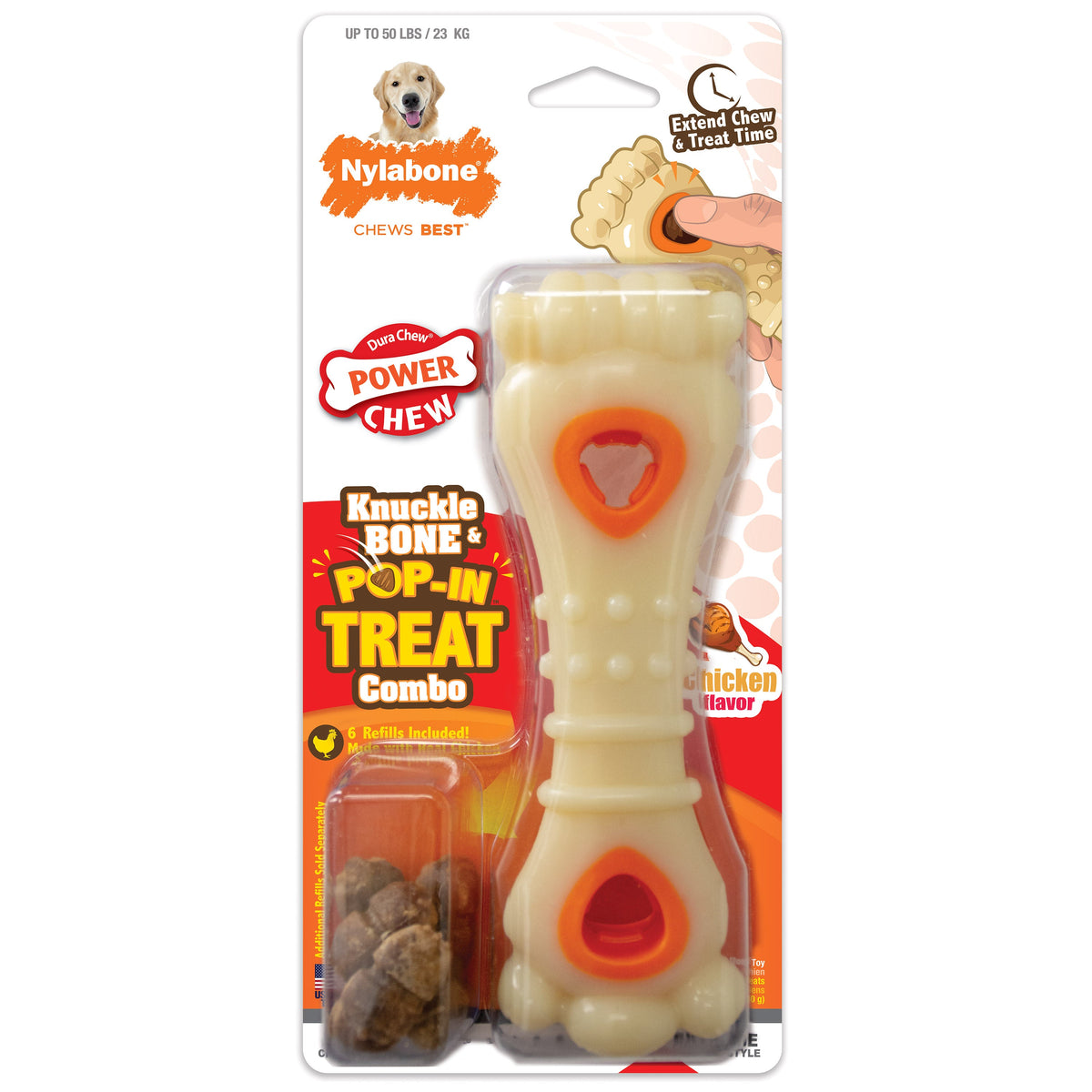 Nylabone Dura Chew Power Chew Knuckle Bone with Pop-in Treats Dog Toy Large