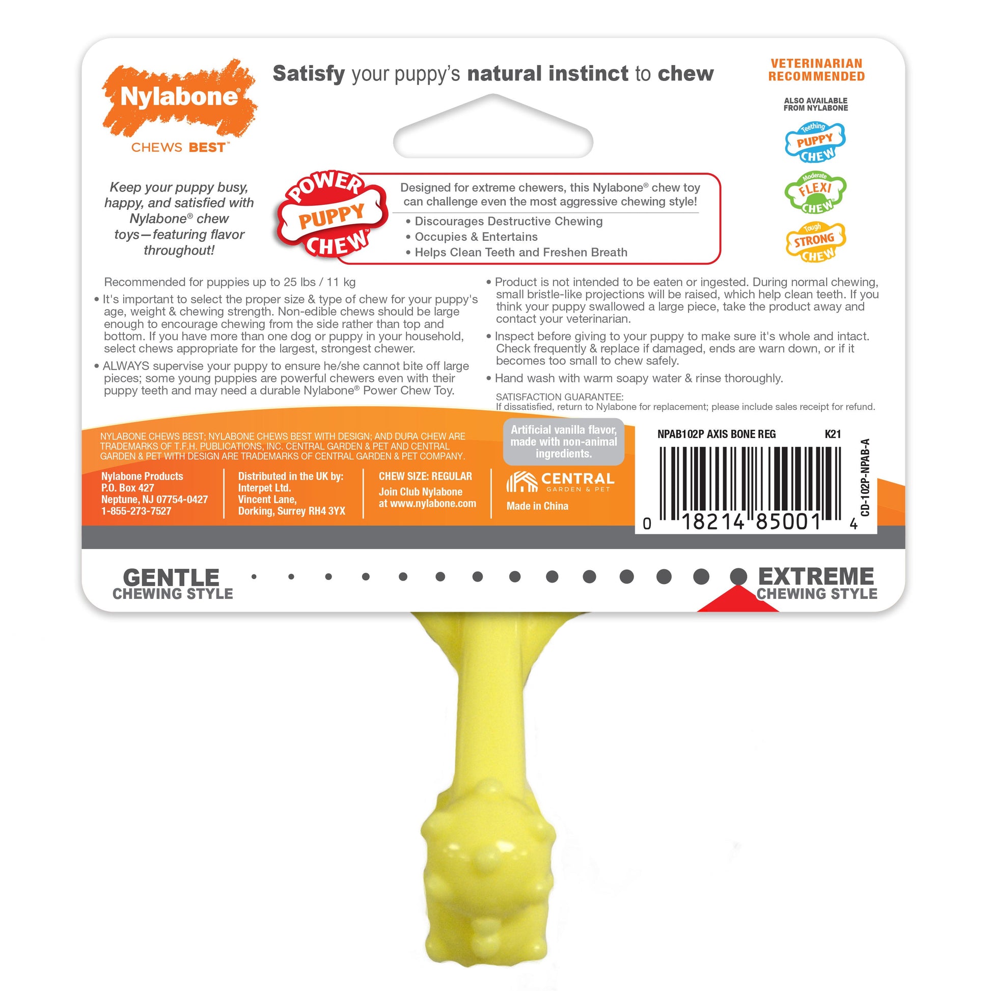 Nylabone Puppy Power Chew Axis Bone Nylon Chew Toy Vanilla, 1ea/SMall/Regular  Up To 25 Ibs. 1 ct