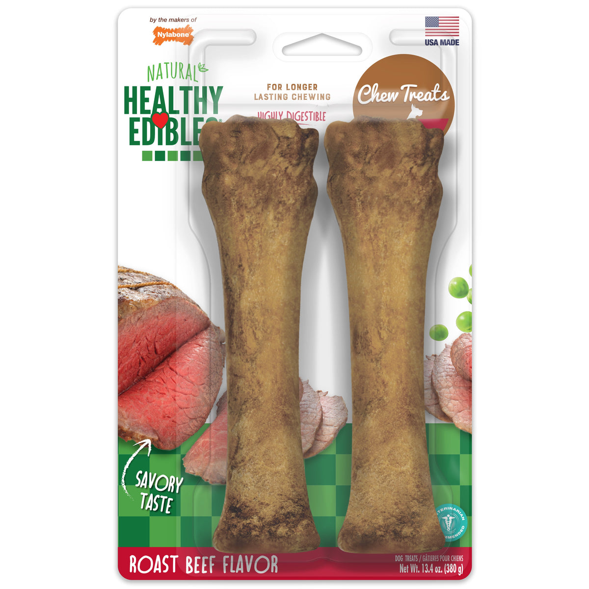 Nylabone Healthy Edibles Roast Beef Flavor Dog Chew Treat X-Large/Souper 2ct
