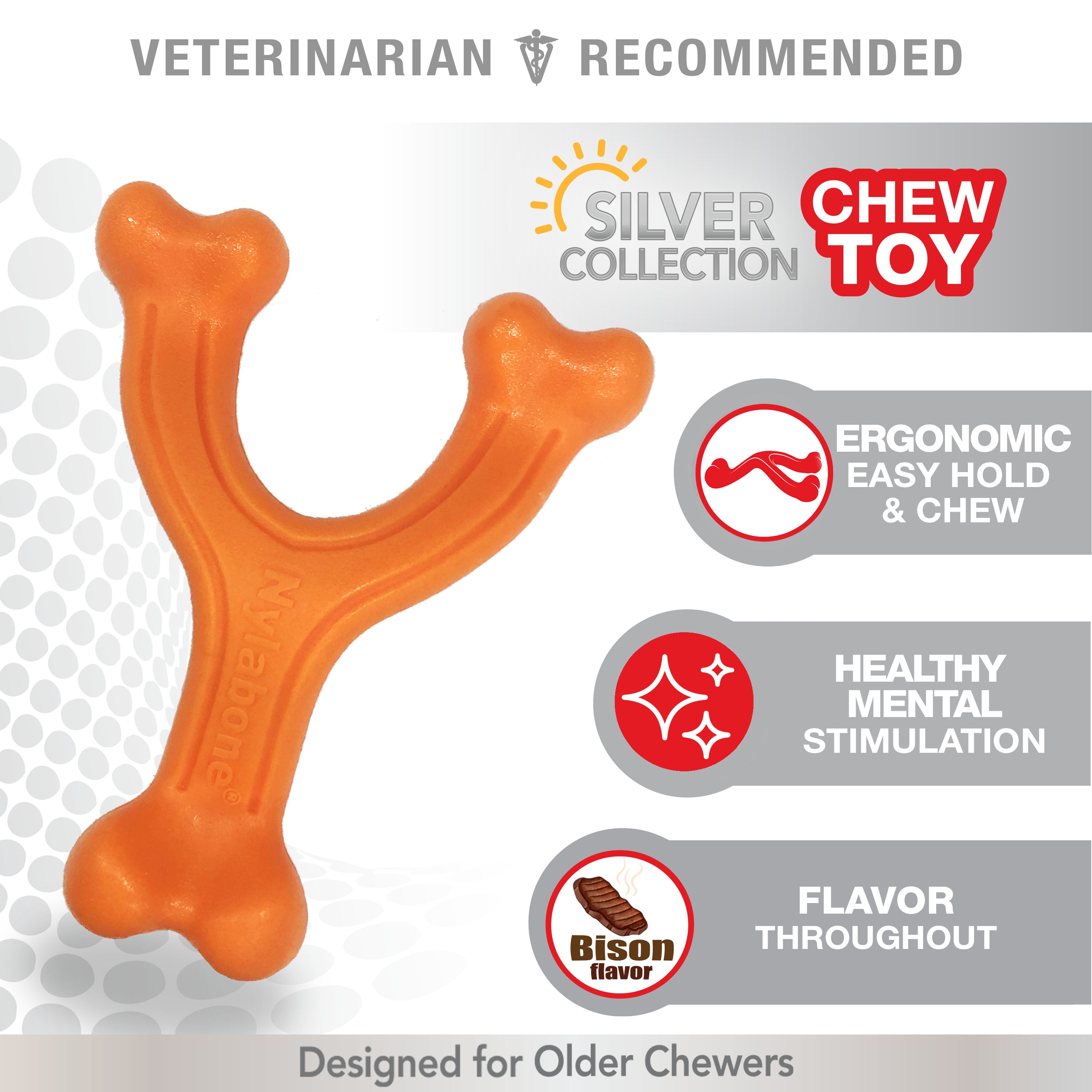 Nylabone Silver Collection Power Chew Wishbone Chew Toy for Senior Dogs Bison Flavor 1ea/Large/Giant - Up To 50 lb