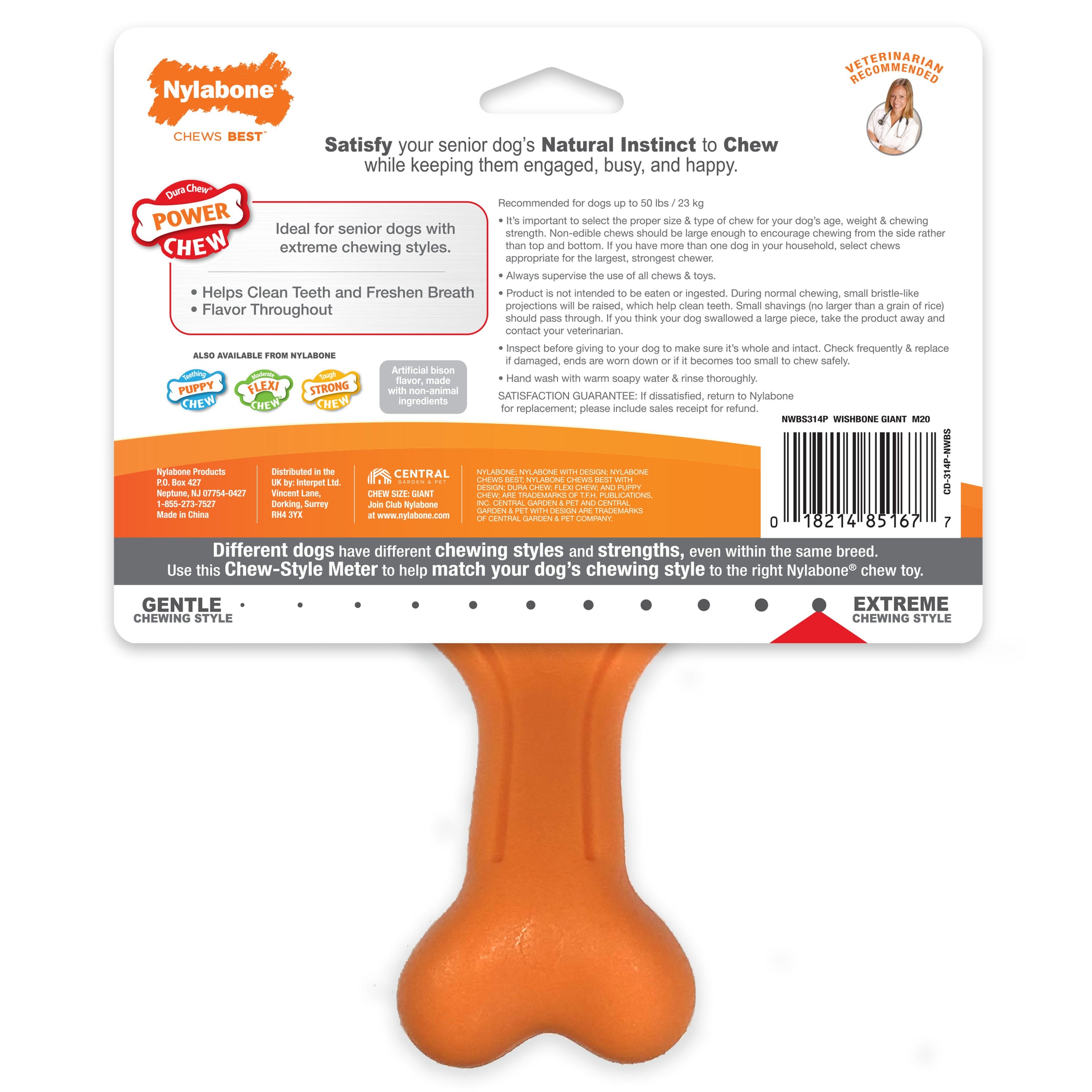 Nylabone Silver Collection Power Chew Wishbone Chew Toy for Senior Dogs Bison Flavor 1ea/Large/Giant - Up To 50 lb
