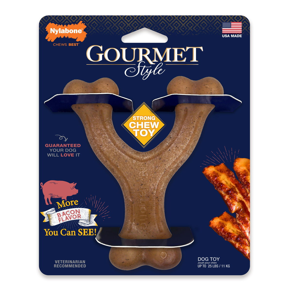 Nylabone Gourmet Style Strong Chew Wishbone Dog Toy Bacon Small/Regular