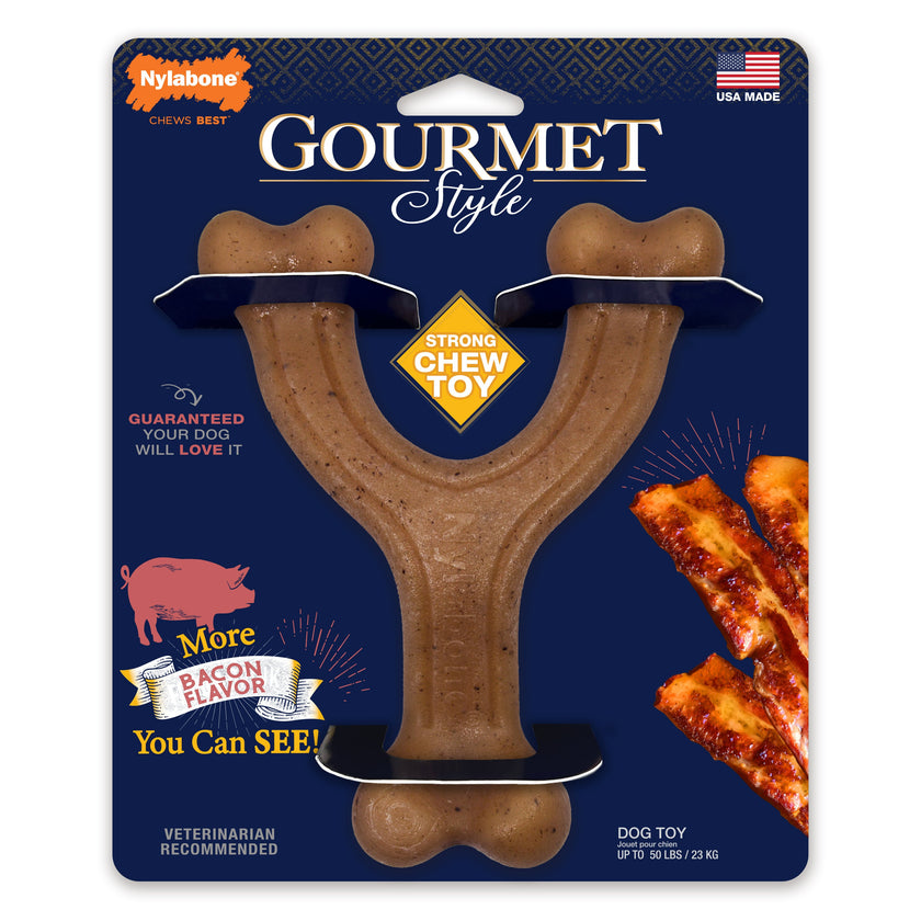 Nylabone Gourmet Style Strong Chew Wishbone Dog Chew Toy Bacon, 1ea/Large/Giant  Up To 50 Lbs. 1 ct