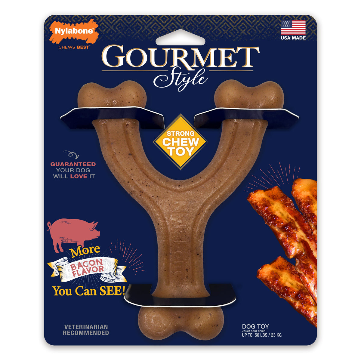 Nylabone Gourmet Style Strong Chew Wishbone Dog Toy Bacon Large/Giantá