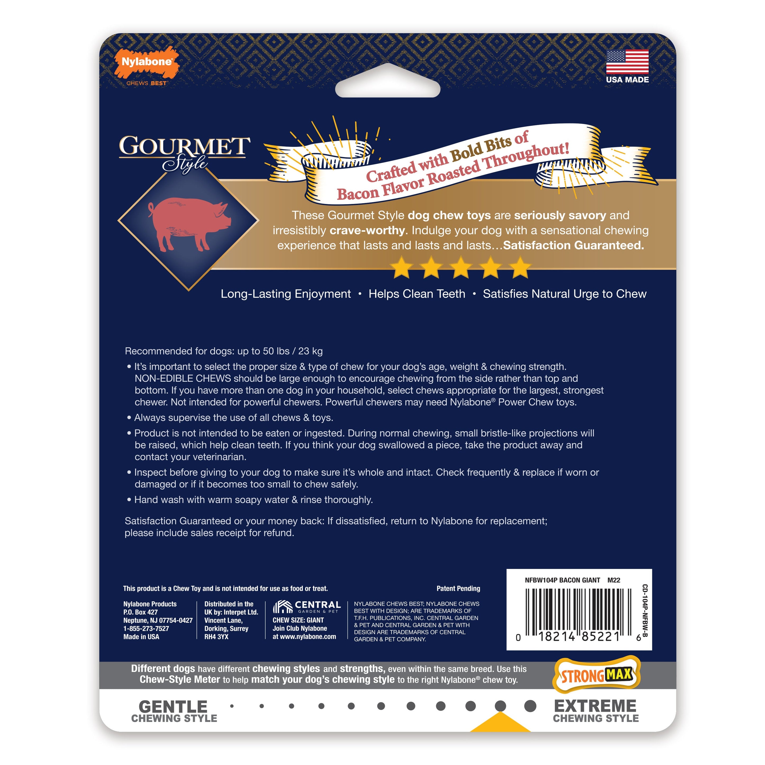 Nylabone Gourmet Style Strong Chew Wishbone Dog Chew Toy Bacon, 1ea/Large/Giant  Up To 50 Lbs. 1 ct