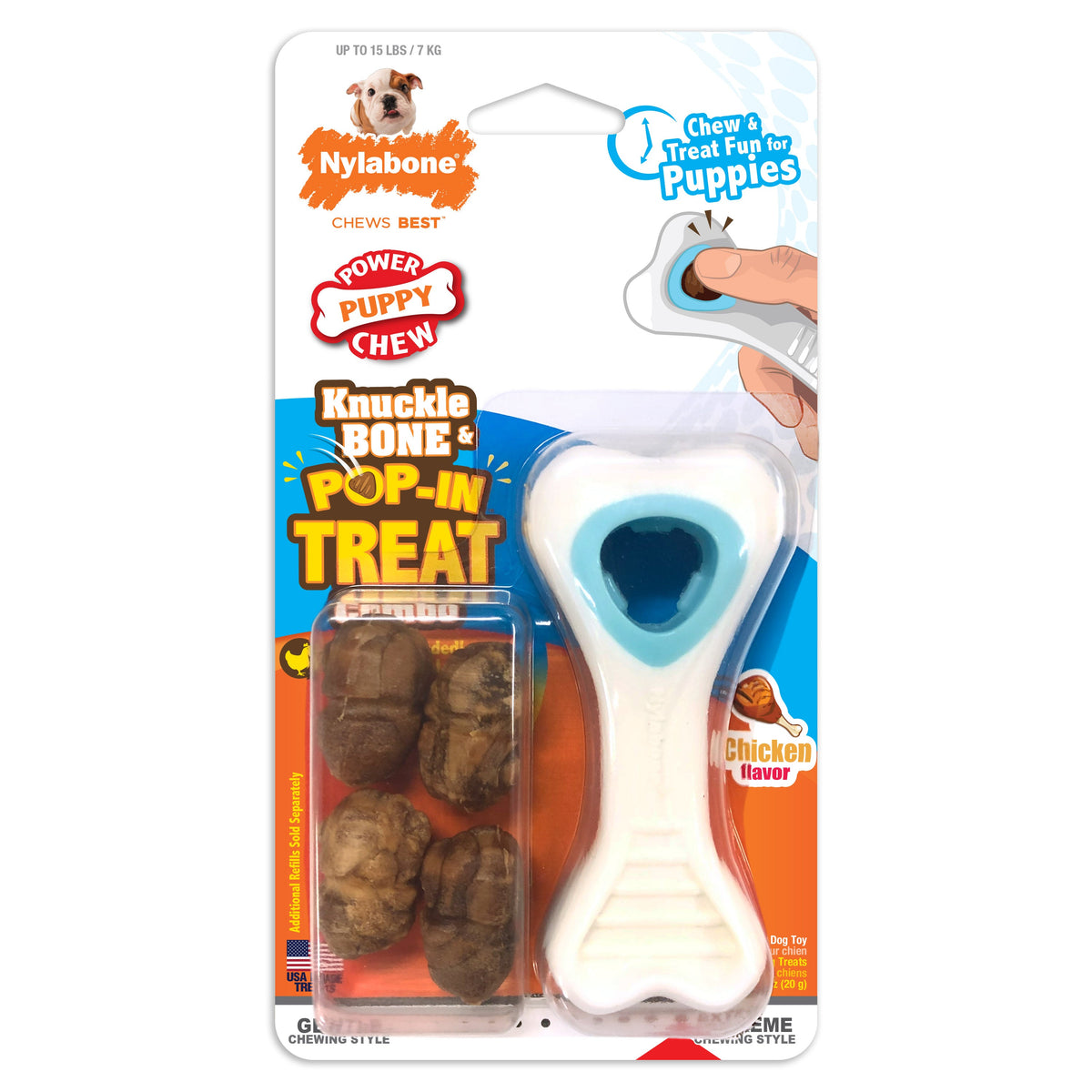 Nylabone Puppy Power Chew Knuckle Bone & Pop-In Treat Toy Combo X-Small