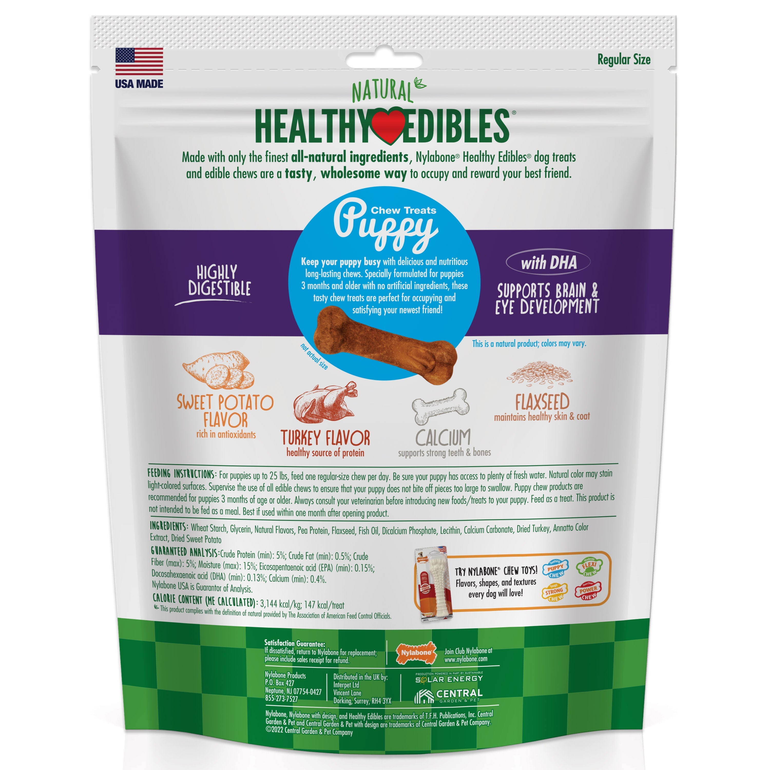 Nylabone Healthy Edibles AllNatural Long Lasting Puppy Chew Treats Turkey  Sweet Potato, 1ea/SMall/Regular  Up To 25 Ibs. 8 ct
