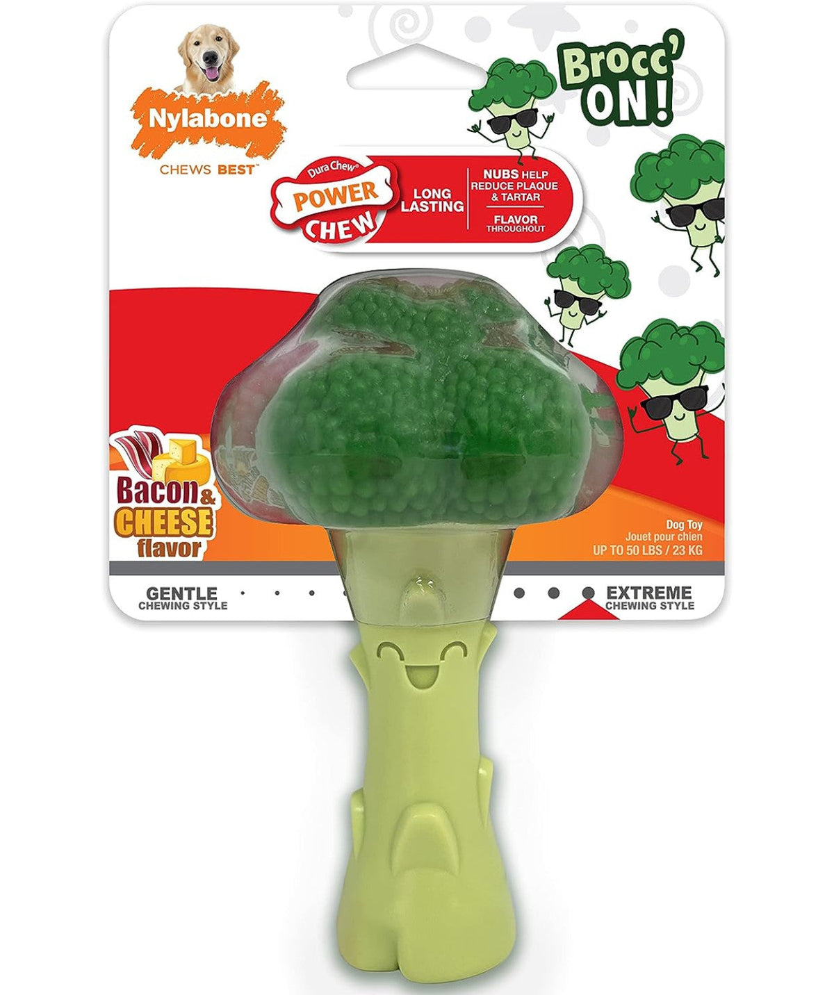 Nylabone Power Chew Broccoli Dog Toy Cheesy Bacon Large