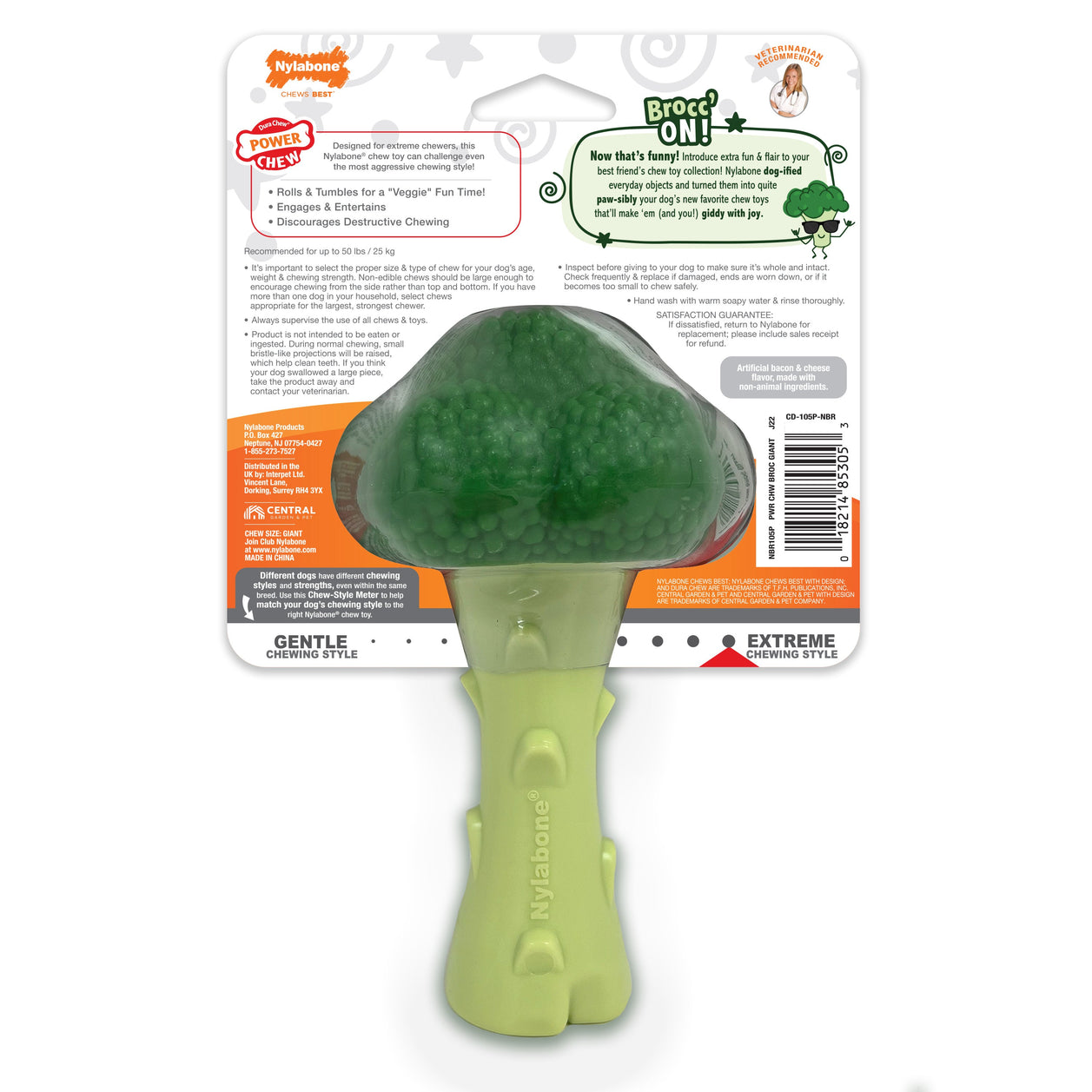 Nylabone Power Chew Broccoli Dog Toy Cheesy Bacon Large