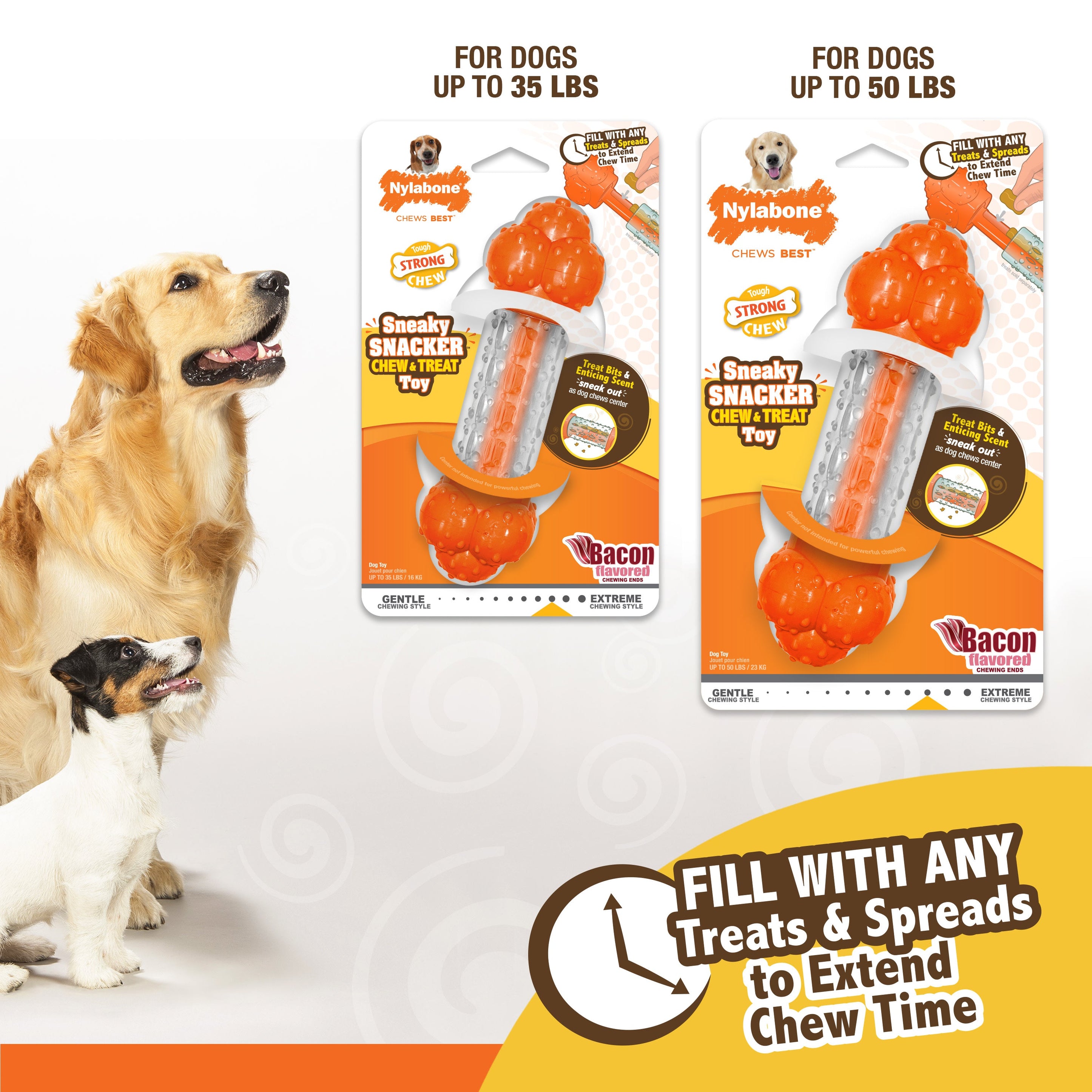 Nylabone Sneaky Snacker Dog Treat Toy Bacon, Orange, 1ea/Medium/Wolf  Up To 35 Lbs. 1 ct