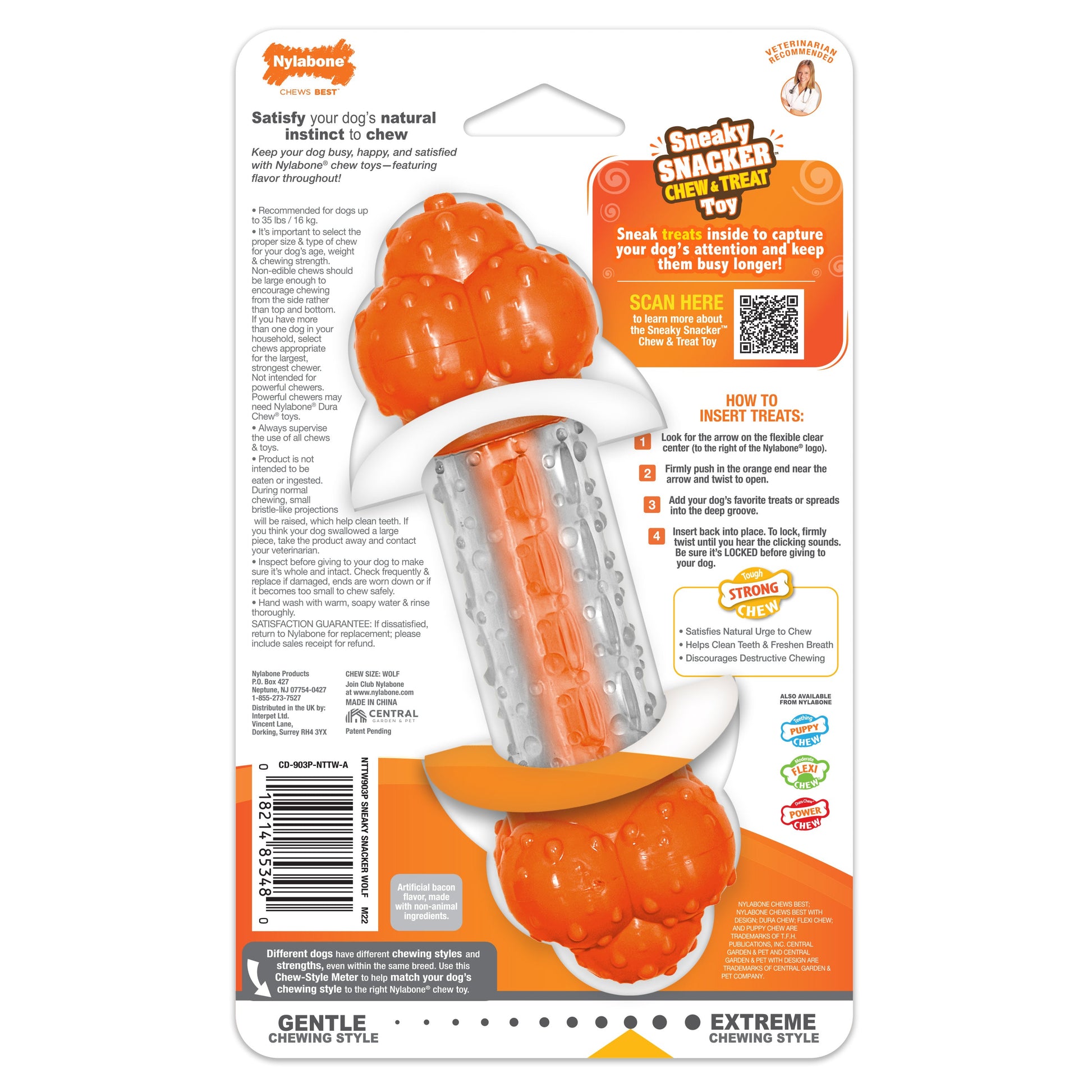 Nylabone Sneaky Snacker Dog Treat Toy Bacon, Orange, 1ea/Medium/Wolf  Up To 35 Lbs. 1 ct