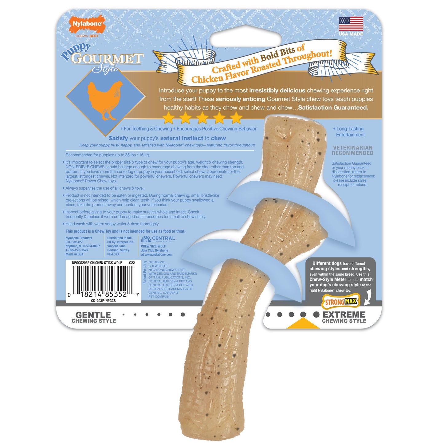 Nylabone Gourmet Style Strong Stick Puppy Chew Toy Chicken, 1ea/Medium/Wolf  Up To 35 Lbs. 1 ct