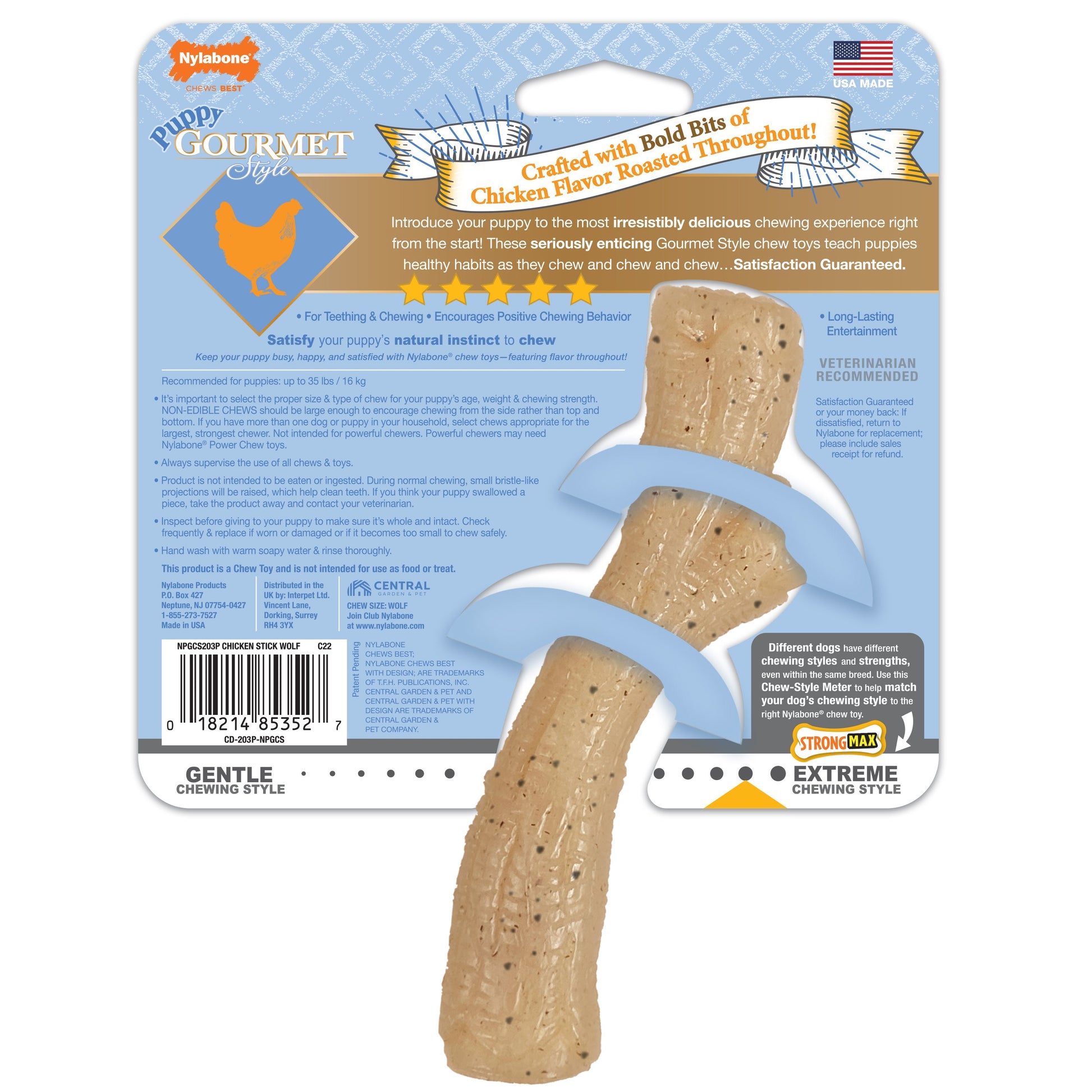 Nylabone Gourmet Style Strong Stick Puppy Chew Toy Chicken, 1ea/Medium/Wolf  Up To 35 Lbs. 1 ct