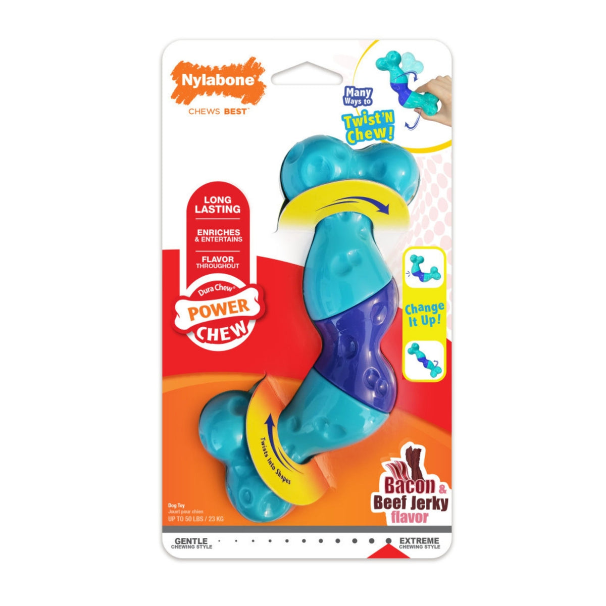 Nylabone Power Chew Twist 'N Chew Dog Toy Bacon & Beef Jerky Large/Giant