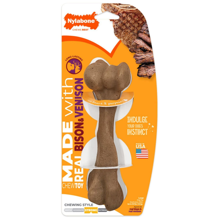Nylabone Strong Chew Femur Bone Dog Chew Toy Bison and Venison Large
