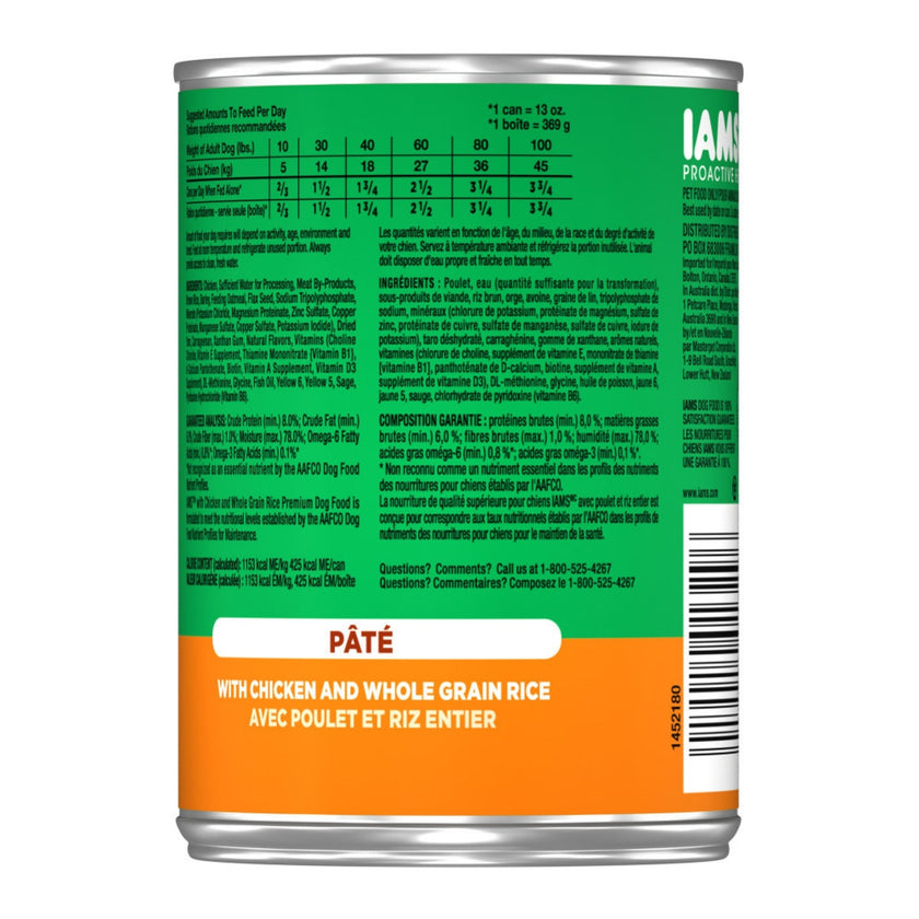 IAMS Proactive Health Paté Adult Wet Dog Food Pate w/Chicken & Rice 13.2oz (Case of 12)