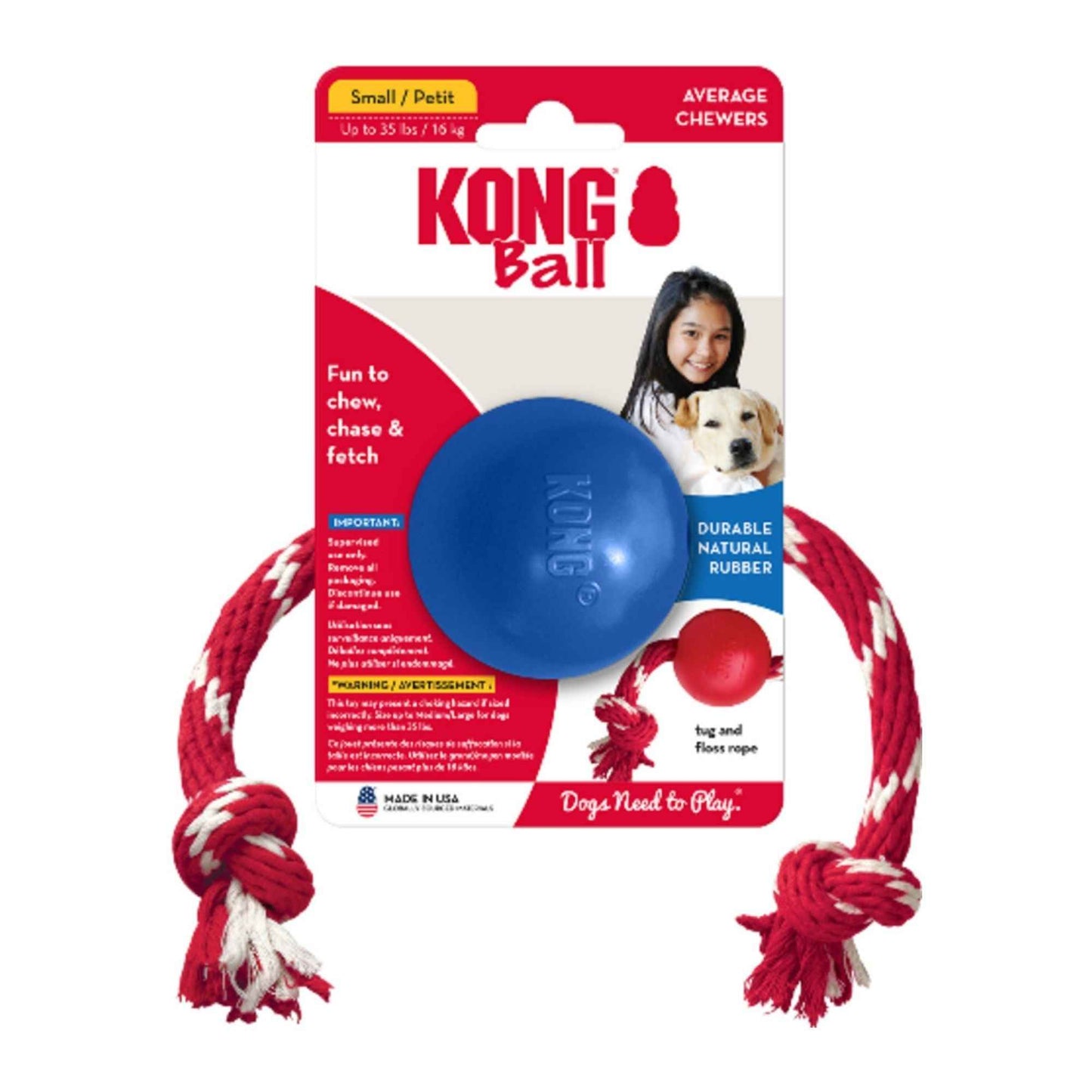 Kong Old Glory Ball with Rope Dog Toy 1ea/SM