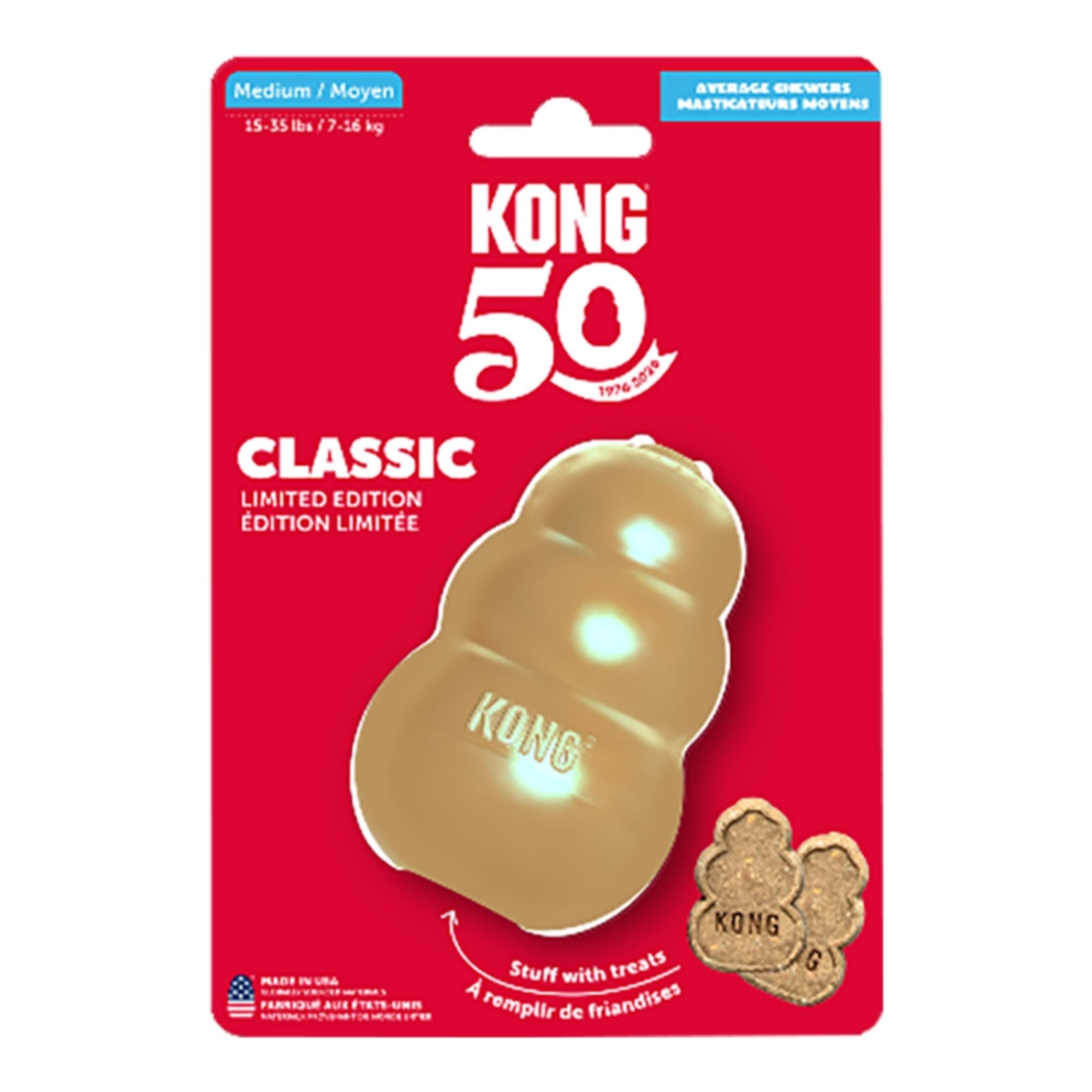 KONG Classic 50 Year Anniversary Dog Toy Gold, 1ea/SM