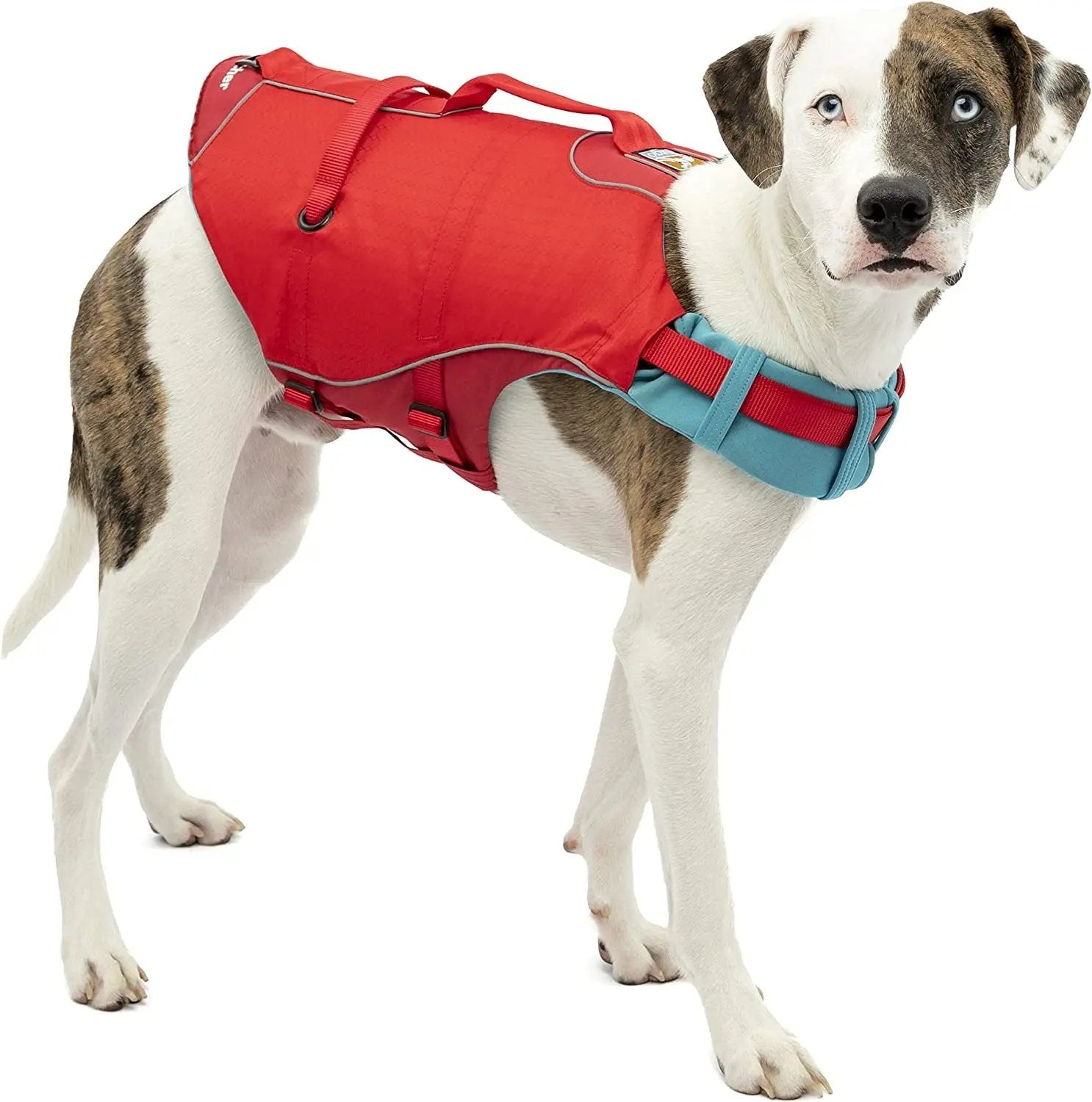 Surf N’ Turf Dog Life Jacket - Flotation Life Vest for Swimming and Boating - Dog Lifejacket with Rescue Handle and Reflective Accents - Machine Washable - Red/Blue, Medium