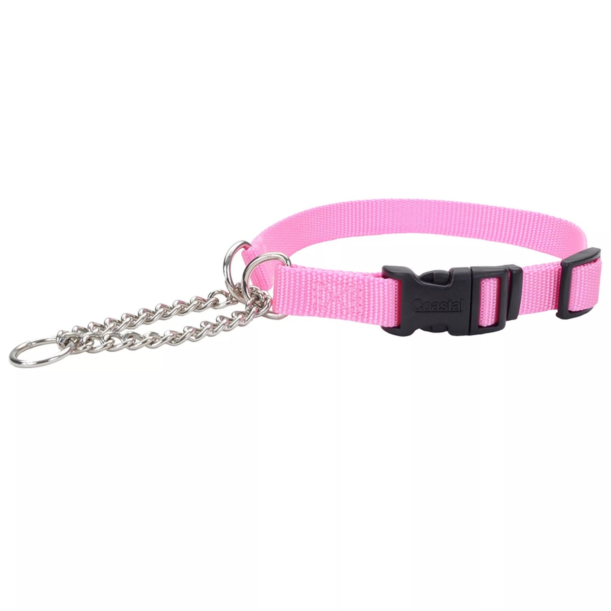 Coastal Adjustable Check Training Collar with Buckle for Dogs Pink Bright Medium 5/8" X 14"-18"