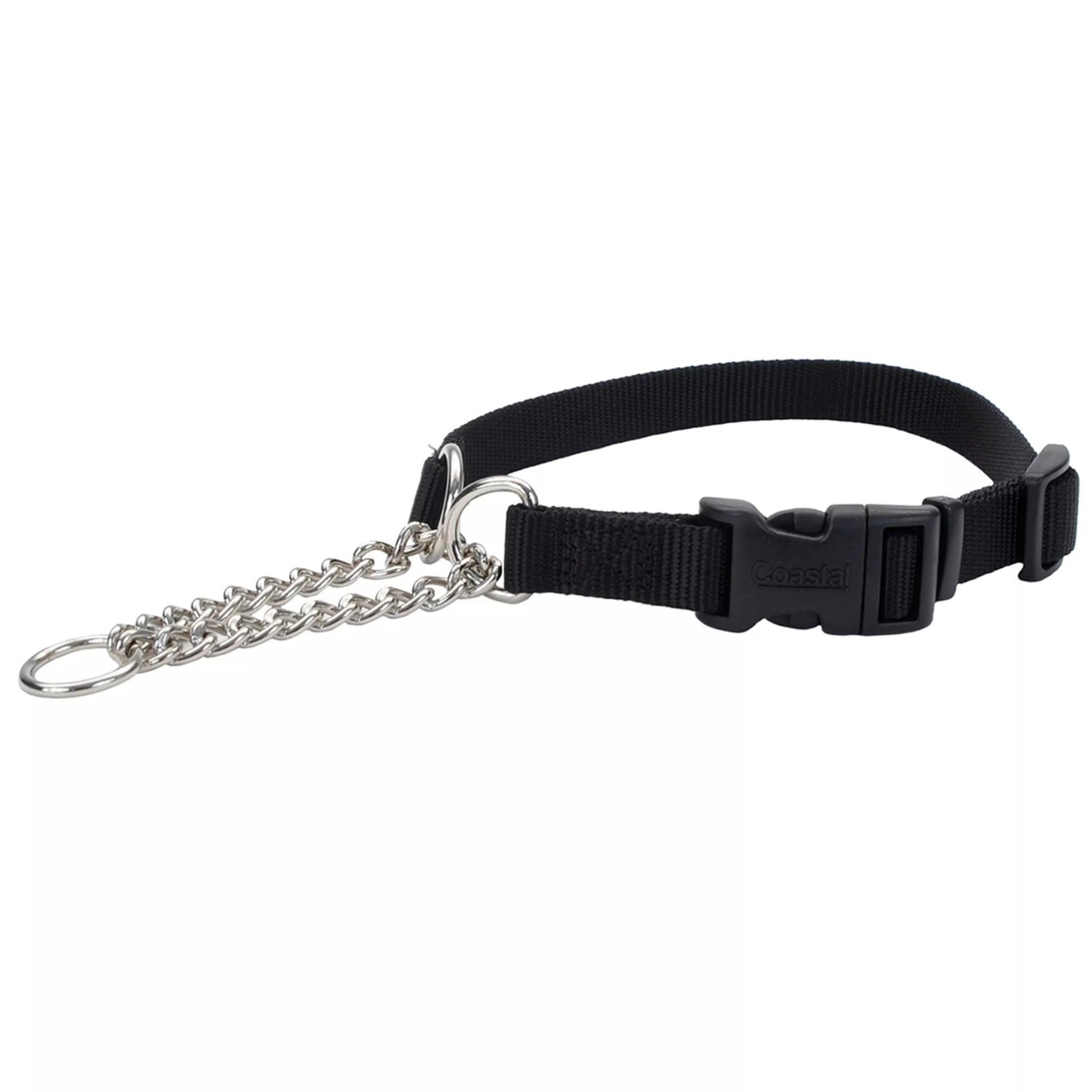 Coastal Adjustable Check Training Collar with Buckle for Dogs Black XLarge 1" X 22"-29"