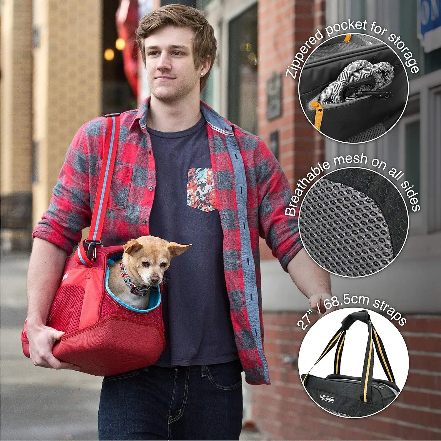 Explorer Dog Carrier - Comfortable Carrier for Travel - Water-Resistant Armorsole Base - Airline Compliant - Storage Pocket - for Cats & Small Dogs up to 20 Lb - Red/Blue