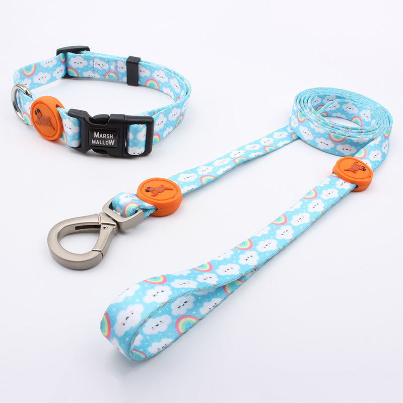 Printed Dog Leash Vest Large Dog Pet Leash Suit Cute Pet Collar Big Dog Leash Three Piece Set