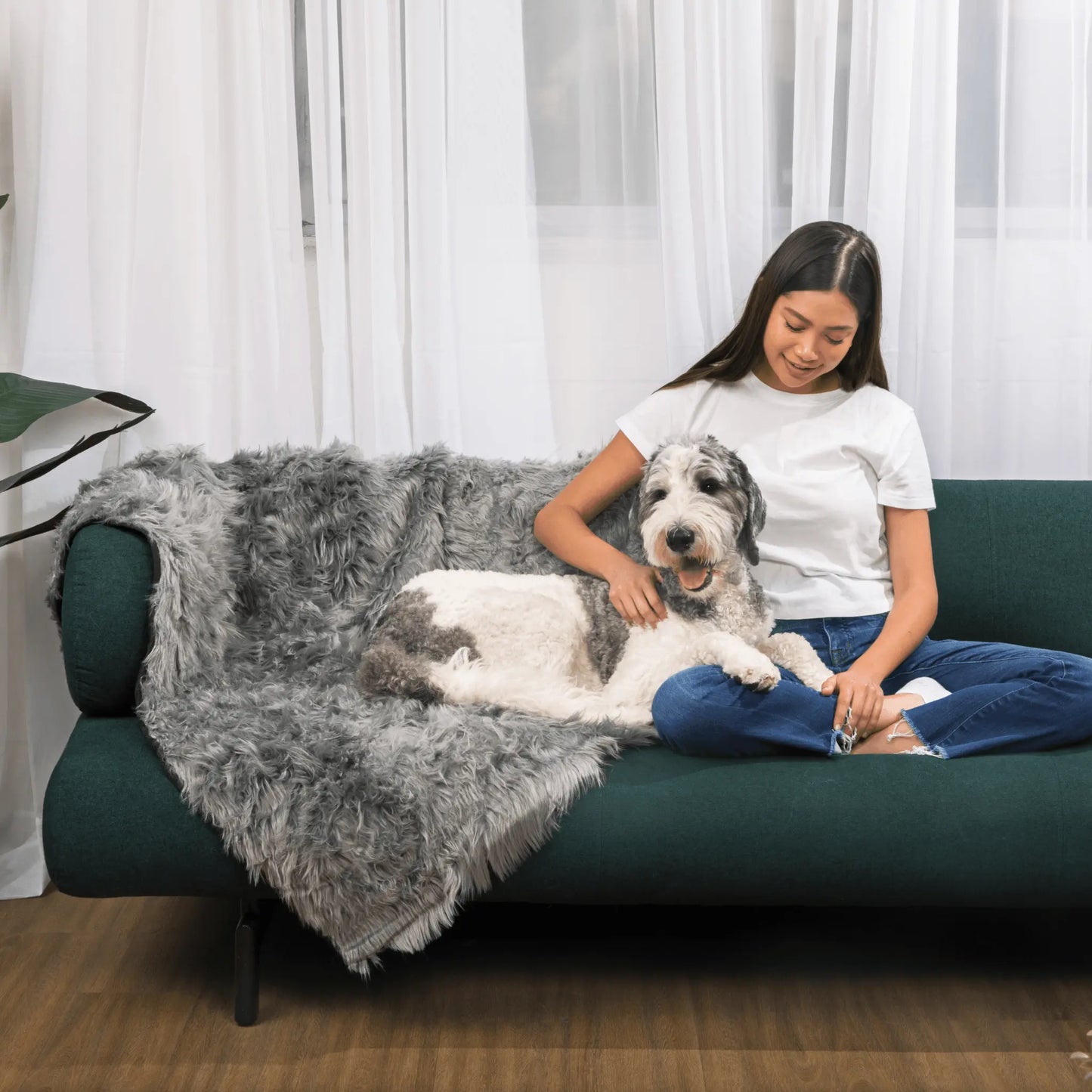 PupCloud™ Human-Size Dog Bed + Matching Waterproof Blanket Bundle - Charcoal Grey Paw.com