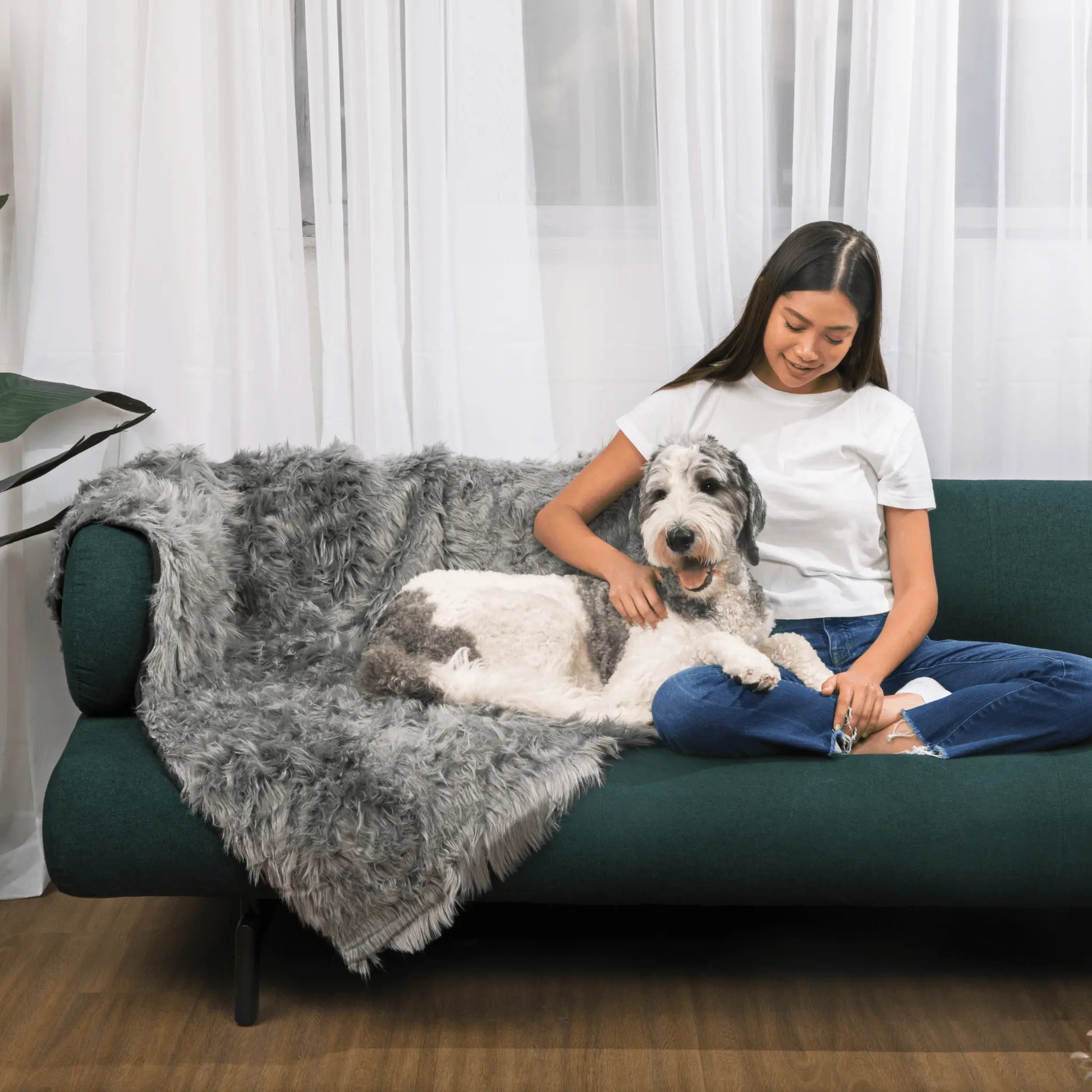 PupCloud™ Human-Size Dog Bed + Matching Waterproof Blanket Bundle - Charcoal Grey Paw.com