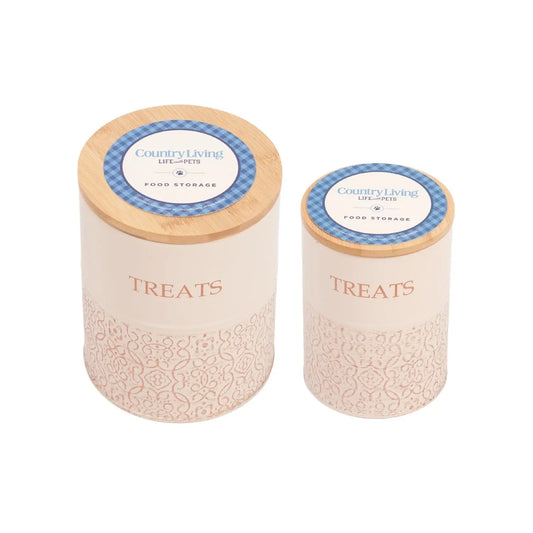 Country Living Dog Treat Canisters - Set of 2 Carbon Steel Jars with Bamboo Lids – White Swan American Pet Supplies
