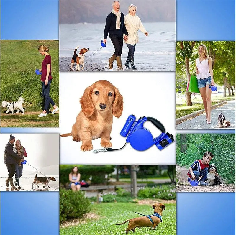Nightwalk 4.5M Led Light And Waste Bag Dispenser Retractable Dog Leash Dog Hugs Cat