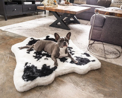 PupRug™ Animal Print Memory Foam Dog Bed - Black Faux Cowhide Paw.com