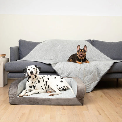 PupChill™ Cooling Bolster Dog Bed + Waterproof Blanket Bundle - Arctic Grey Paw.com