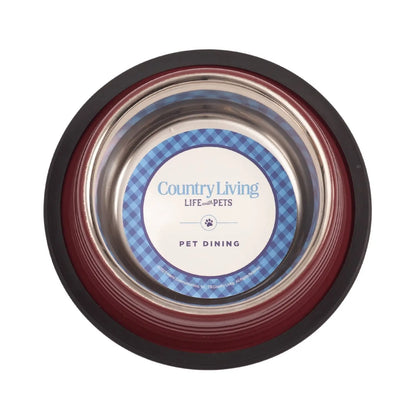 Country Living Set of 2 Ribbed Non-Slip Pet Bowls – Merlot Red American Pet Supplies