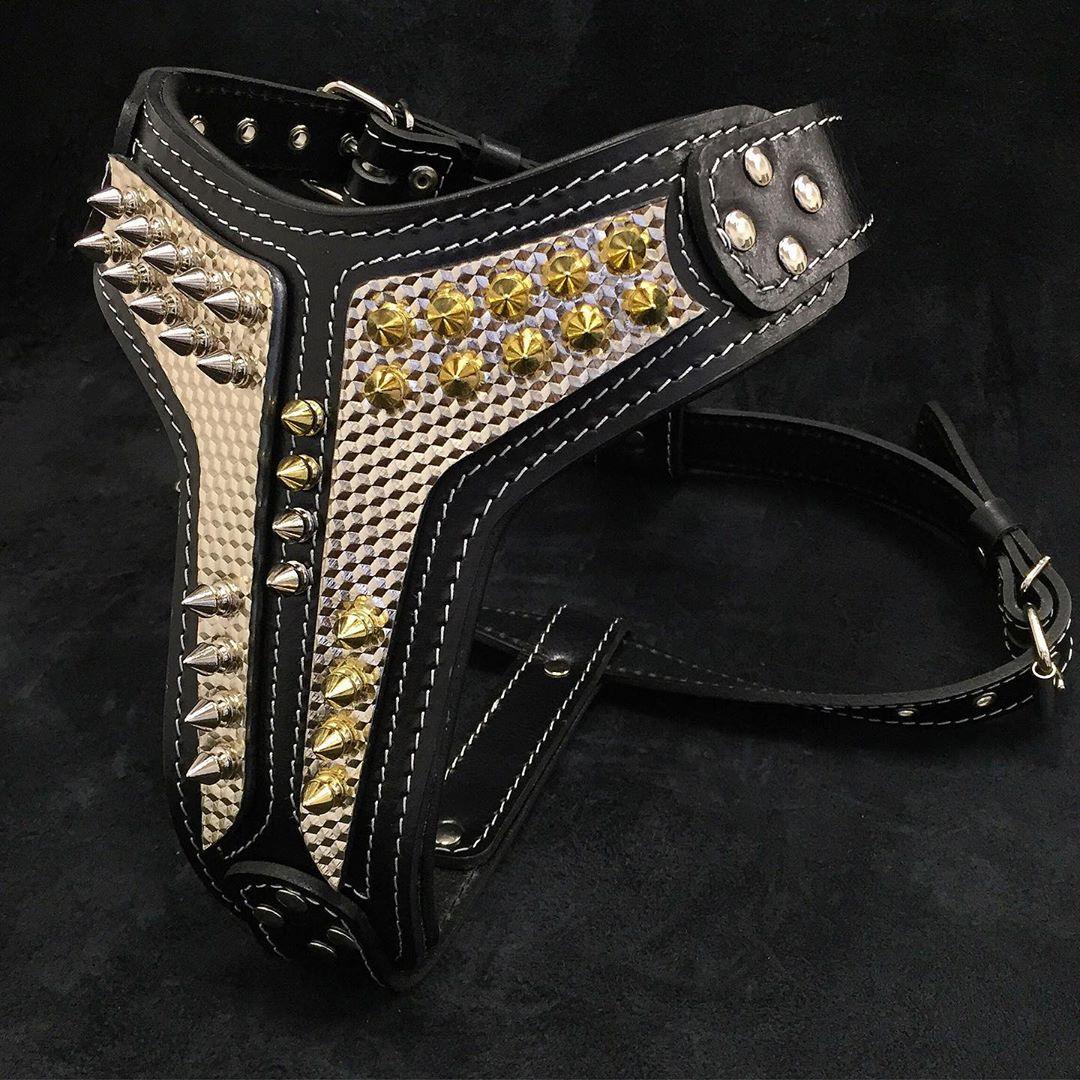 Bestia Platinum Leather Dog Harness