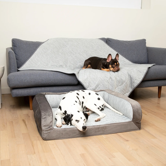 PupChill™ Cooling Bolster Dog Bed + Waterproof Blanket Bundle - Arctic Grey Paw.com