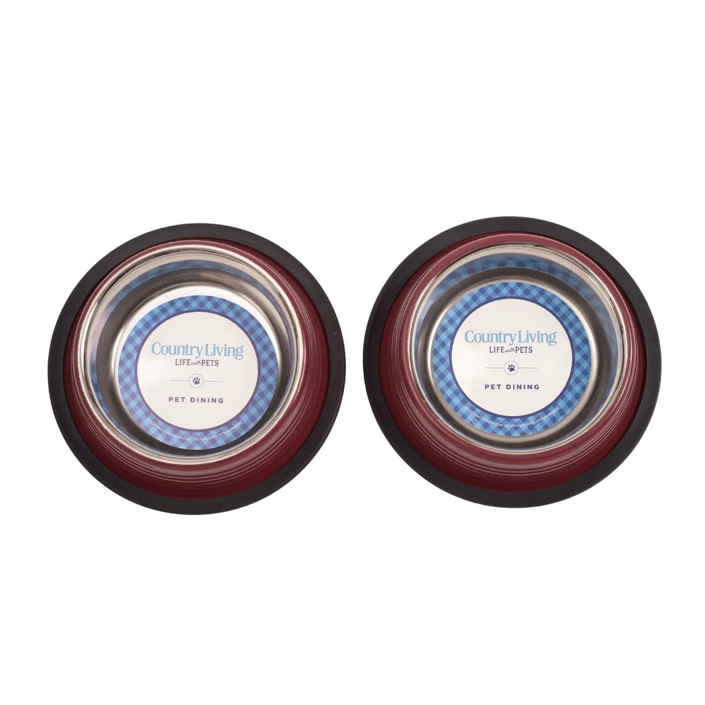 Country Living Set of 2 Ribbed Non-Slip Pet Bowls – Merlot Red American Pet Supplies