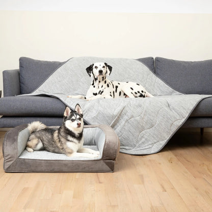 PupChill™ Cooling Bolster Dog Bed + Waterproof Blanket Bundle - Arctic Grey Paw.com
