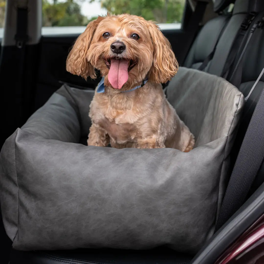 PupProtector™ Faux Leather Memory Foam Dog Car Bed - Slate Gray Paw.com