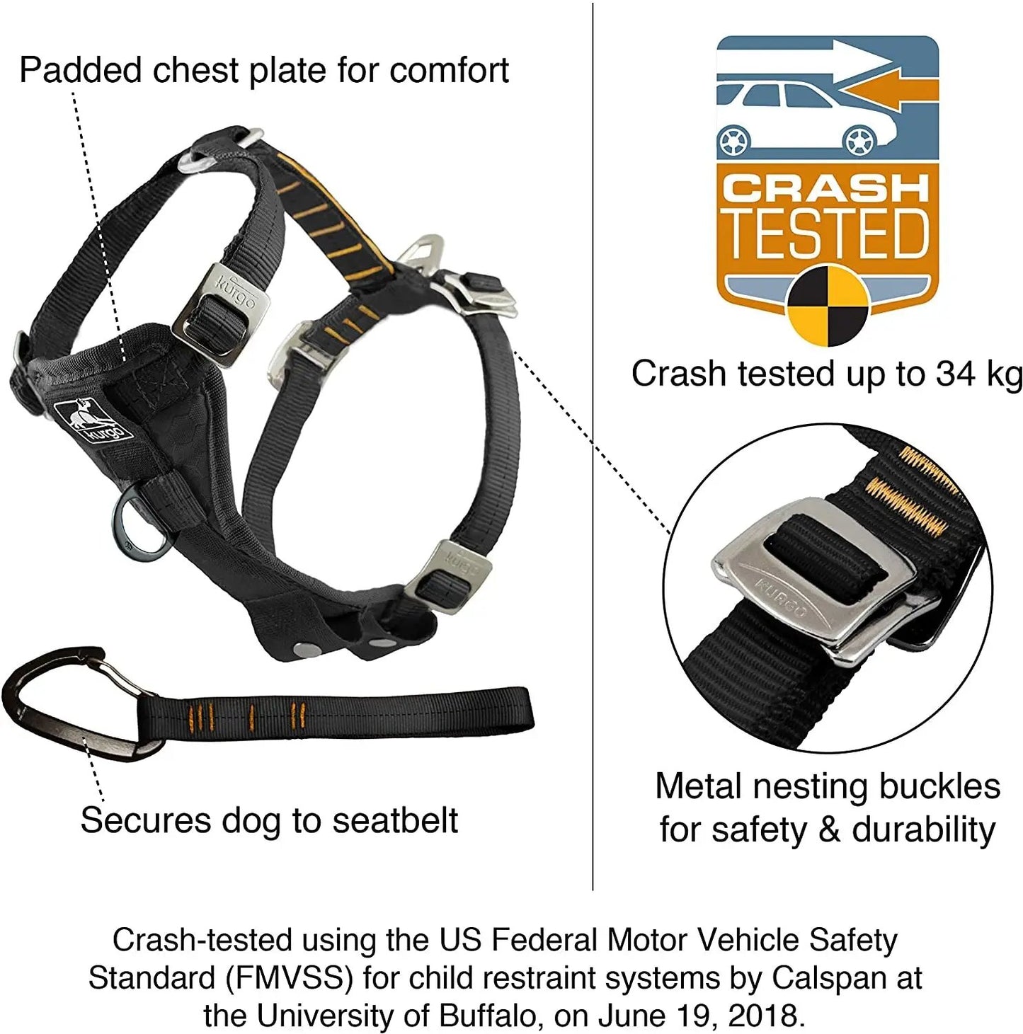 Enhanced Strength Tru-Fit Dog Car Harness - Crash Tested for Safety - Broad Chest Plate - All Steel Nested Buckles - Includes Seatbelt Tether - Red - Medium