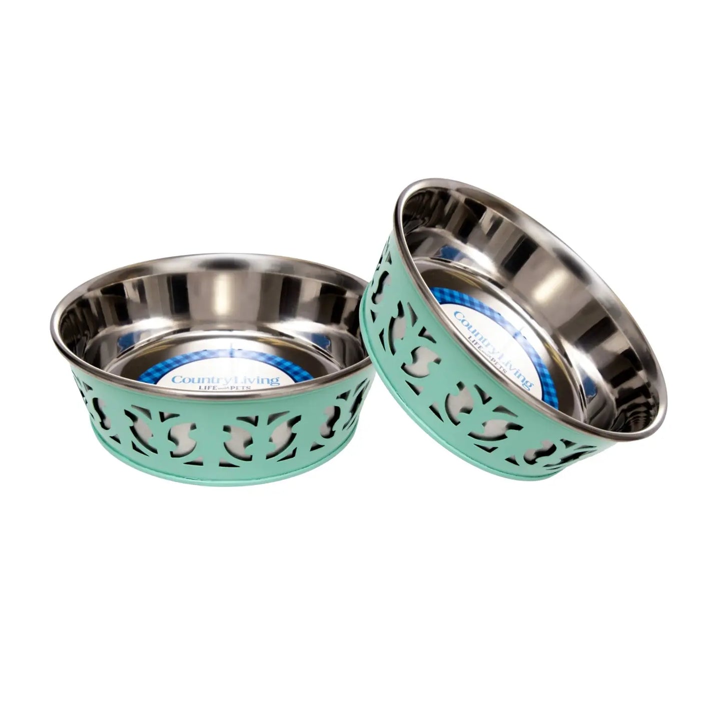 Country Living Set of 2 Stainless Steel Dog Bowls – Farmhouse Style, Ideal for Small to Medium Dogs American Pet Supplies